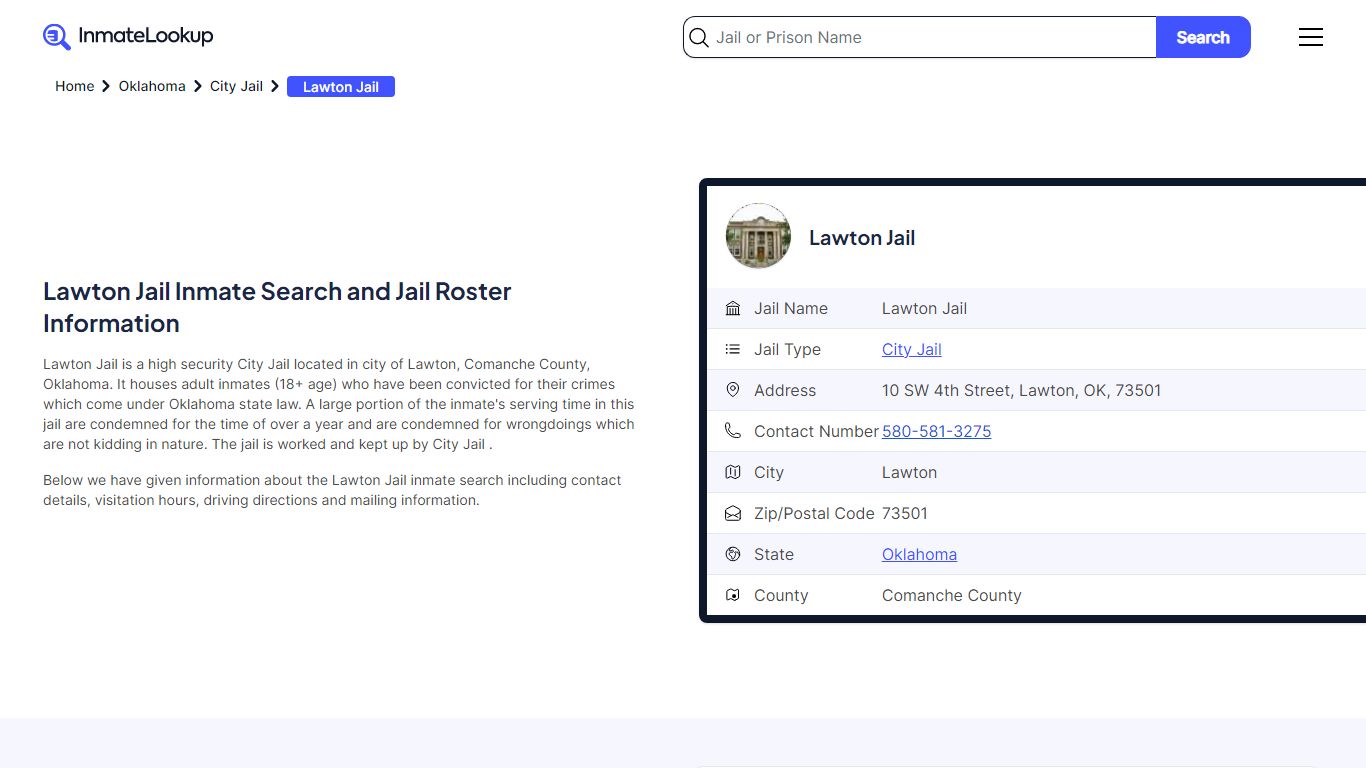 Lawton Jail (OK) Inmate Search Oklahoma - Inmate Lookup