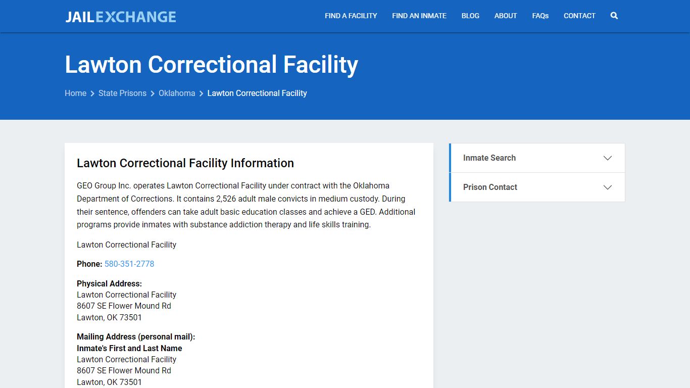 Lawton Correctional Facility Inmate Search, OK - Jail Exchange
