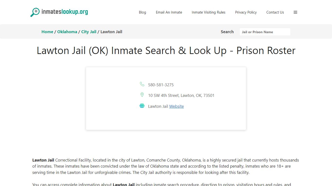 Lawton Jail (OK) Inmate Search & Look Up - Prison Roster